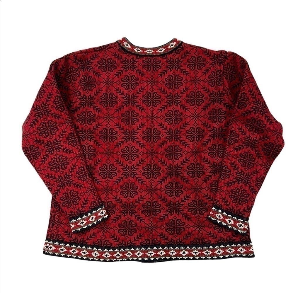 LL Bean Fair Isle Cotton Cardigan Red Snowflake Nordic Pattern - Picture 4 of 9